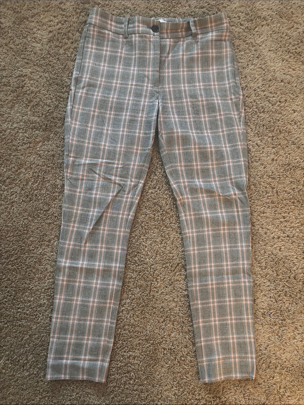 LOFT Plaid Ankle Pants in Gray and orange